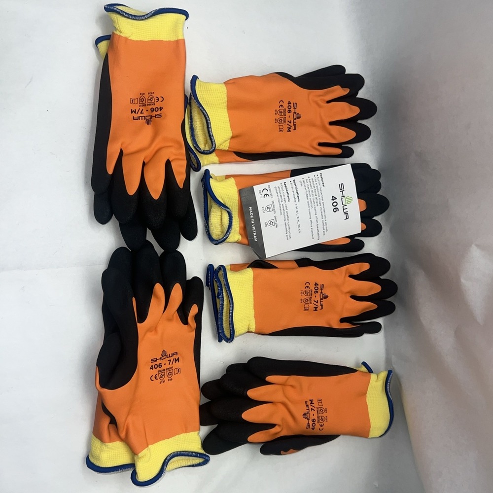 6 Pair Showa 406 - 7/ M Water Resistant Insulated Winter Work Gloves, M